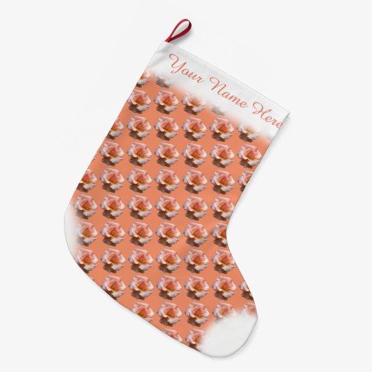 Roos Stocking Peach Roos Kerstmis Stocking Custom Grote Kerstsok (Voorkant (Hangend))