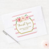 Roos Strepen Goud Roze Bloemen Bruiloft Favor Labe Vierkante Sticker (Envelop)