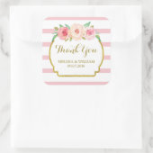 Roos Strepen Goud Roze Bloemen Bruiloft Favor Labe Vierkante Sticker (Tas)