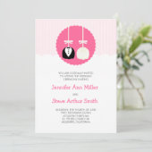 Roos Stripes Cake Pop Wedding Invitting Kaart (Staand voorkant)