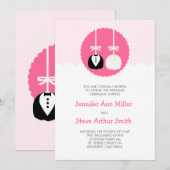 Roos Stripes Cake Pop Wedding Invitting Kaart (Voorkant / Achterkant)