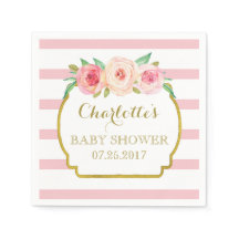 Roos Stripes Gold Pink Floral Baby shower