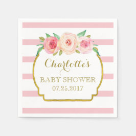 Roos Stripes Gold Pink Floral Baby shower Servet