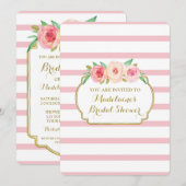 Roos Stripes Gold Pink Floral Vrijgezellenfeest Kaart (Voorkant / Achterkant)