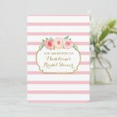 Roos Stripes Gold Pink Floral Vrijgezellenfeest Kaart (Staand voorkant)
