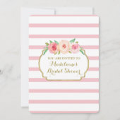 Roos Stripes Gold Pink Floral Vrijgezellenfeest Kaart (Voorkant)