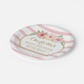 Roos Stripes Goud Roze Bloemen Baby shower Bord (Gekanteld)