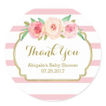 Roos Stripes Pink Floral Baby shower Favor Tags