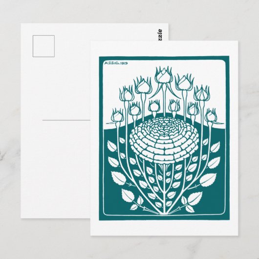 Roos Struik (1919) van Julie de Graag  Woodcut Briefkaart (Voorkant / Achterkant)