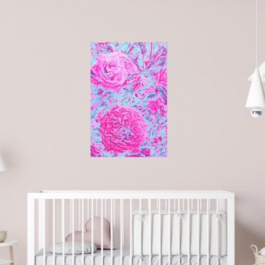 Roos Struik-Retro roze & blauw Poster (Kinderkamer 2)