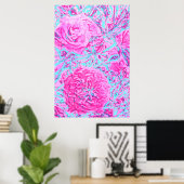Roos Struik-Retro roze & blauw Poster (Thuiskantoor)