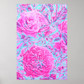 Roos Struik-Retro roze & blauw Poster (Voorkant)