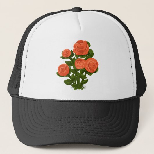Roos Struik Rozen Oranje bloemen Roos Tuinflora. Trucker Pet (Voorkant)