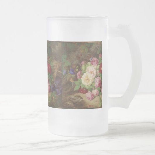 Roos stuk op de bosvloer met vlinders matglas bierpul (Rechts)