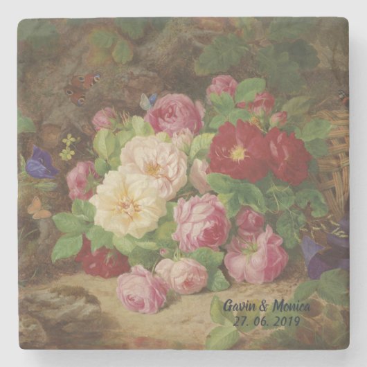 Roos stuk op de bosvloer met vlinders stenen onderzetter (Voorkant)