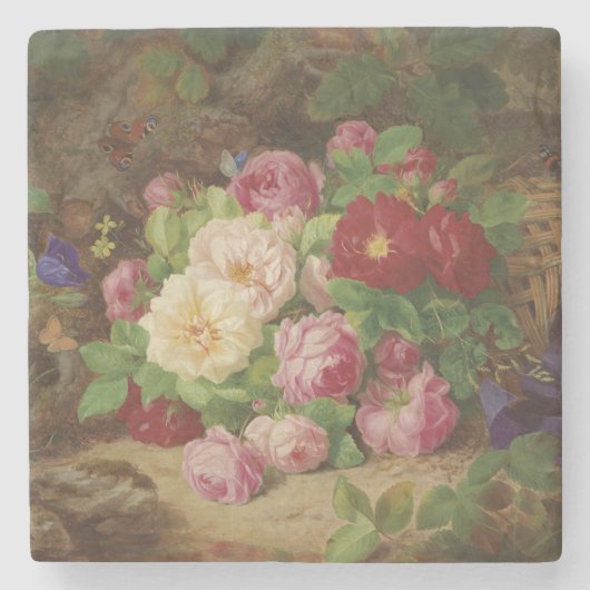 Roos stuk op de bosvloer met vlinders stenen onderzetter (Voorkant)