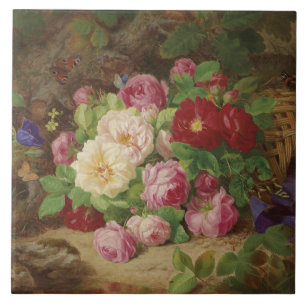 Roos stuk op de bosvloer met vlinders tegeltje