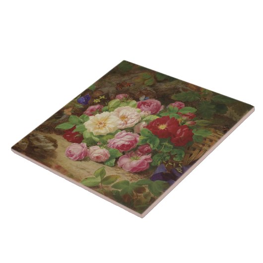 Roos stuk op de bosvloer met vlinders tegeltje (Zijkant)