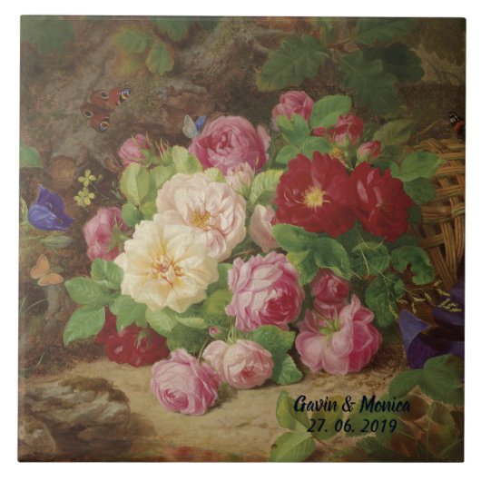 Roos stuk op de bosvloer met vlinders tegeltje (Voorkant)