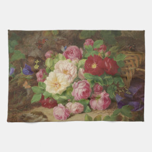 Roos stuk op de bosvloer met vlinders theedoek