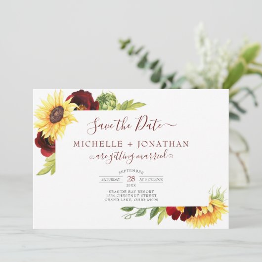 Roos Sunflower Save the Date with Photo Kaart (Staand voorkant)