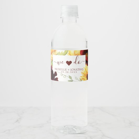 Roos Sunflower Weddenschap Water Fles Beverage Lab Waterfles Etiket (Voorkant)