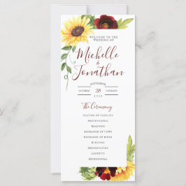 Roos Sunflower Wedding Programme Tall Flat Kaart