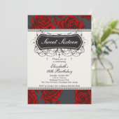  Roos Sweet Sixteen Birthday Uitnodiging (Staand voorkant)