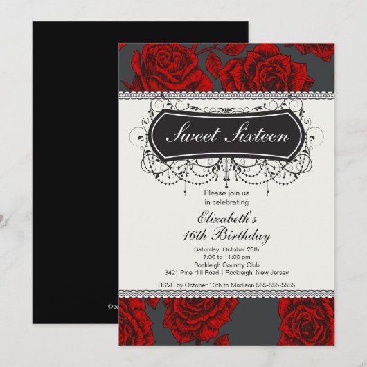  Roos Sweet Sixteen Birthday Uitnodiging (Voorkant / Achterkant)