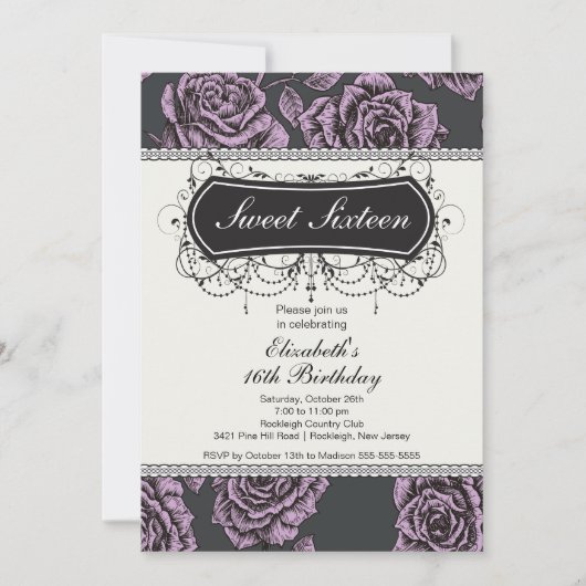  Roos Sweet Sixteen Birthday Uitnodiging (Voorkant)