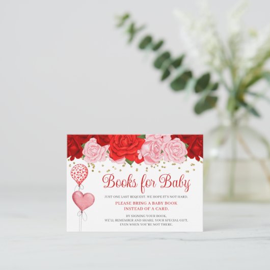 Roos Sweetheart Ballon Valentijn Boeken voor Baby Informatiekaartje (Staand voorkant)