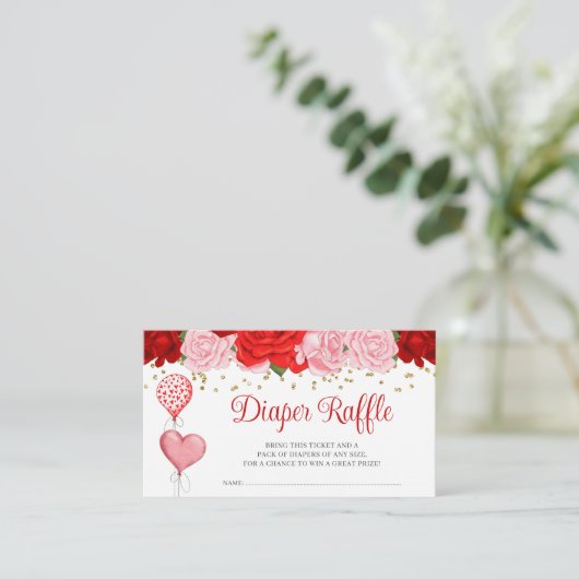 Roos Sweetheart Ballon Valentijn Luier Raffle Informatiekaartje (Staand voorkant)