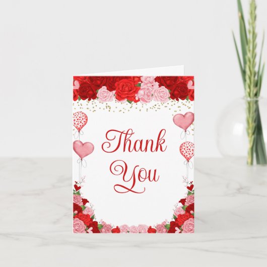 Roos Sweetheart Balloon Valentijn Meisje Baby show Bedankkaart (Voorkant)