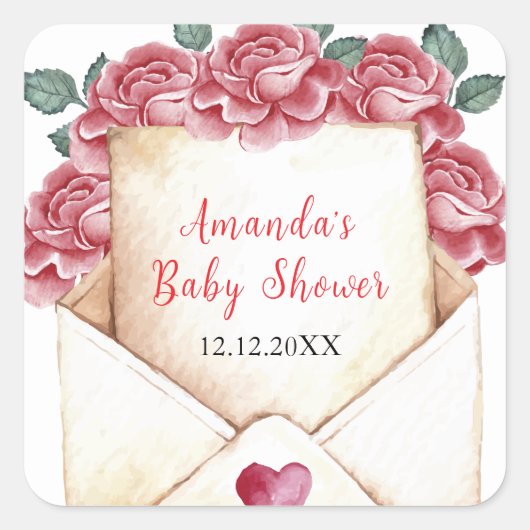  Roos Sweetheart Letter Baby shower Vierkante Sticker (Voorkant)