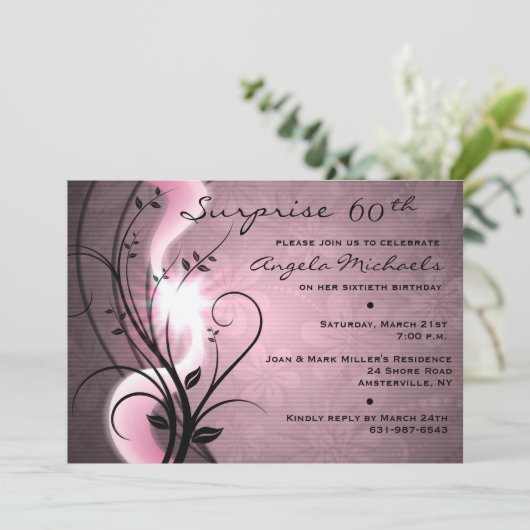 Roos Swirls Birthday Party Invitation Kaart (Staand voorkant)