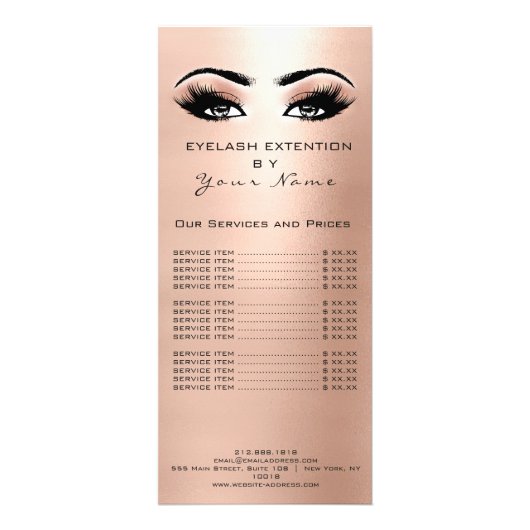 Roos Taakprijslijst Lashes Uitbreidingspaneel Reclamekaart (Voorkant)