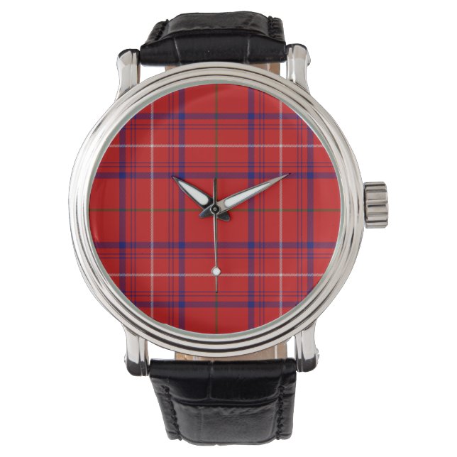 Roos tartan red blue plaid horloge (Voorkant)