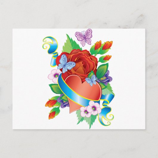 Roos Tattoo Harten Briefkaart (Voorkant)