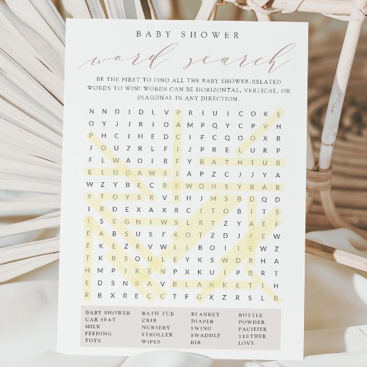 Roos Taupe Baby shower woord zoeken spel Kaart
