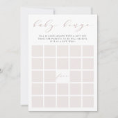 Roos Taupe Calligrafie Baby shower Bingo Spel Kaar Kaart (Voorkant)