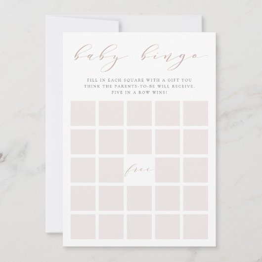 Roos Taupe Calligrafie Baby shower Bingo Spel Kaar Kaart (Voorkant)