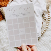Roos Taupe Calligrafie Baby shower Bingo Spel Kaar Kaart