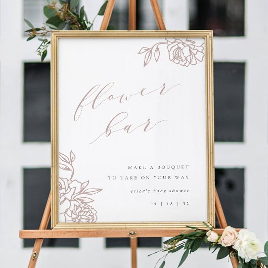 Roos Taupe Calligrafie Bloem Bar Teken Poster