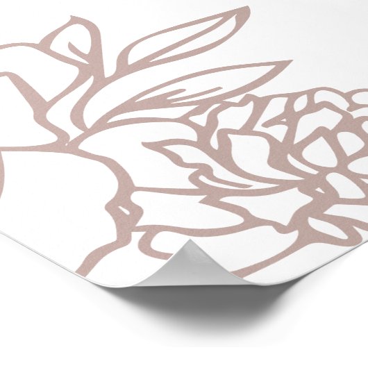 Roos Taupe Calligrafie Bloem Bar Teken Poster (Hoek)