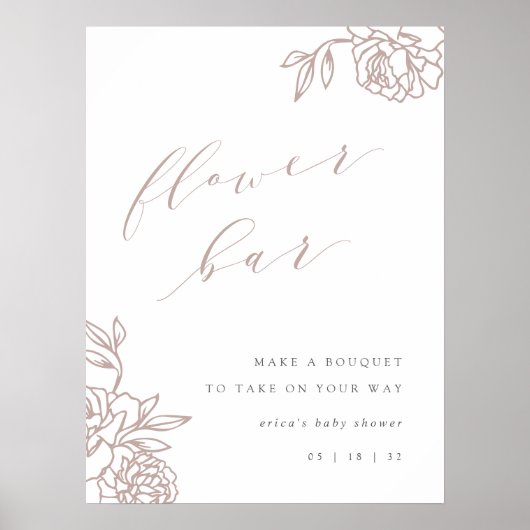 Roos Taupe Calligrafie Bloem Bar Teken Poster (Voorkant)