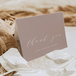 Roos Taupe Calligrafie gepersonaliseerd Bedankkaart