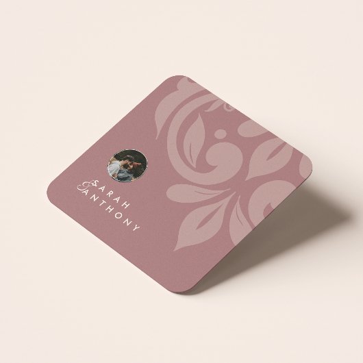 Roos Taupe Classic Minimal Damask Fotobruiloft Kartonnen Onderzetters