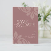 Roos Taupe Classic Script Damask Fotobruiloft Save The Date (Staand voorkant)