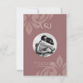 Roos Taupe Classic Script Damask Fotobruiloft Save The Date (Achterkant)