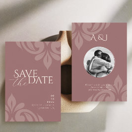 Roos Taupe Classic Script Damask Fotobruiloft Save The Date